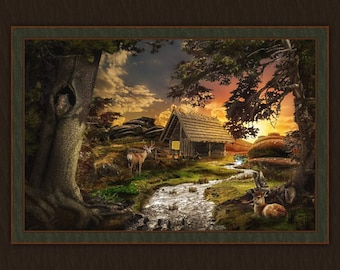 New - Peaceful Cabin  Digital - 1 Yard Panel