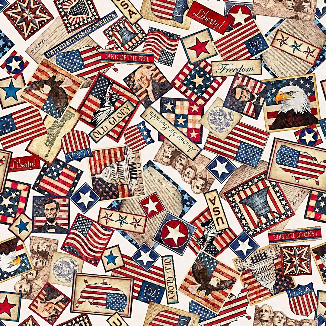New - American Tapestry Collage - Dan Morris - QT Fabrics - 1 Yard ...