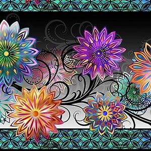 Dazzle Rainbow Floral Stripe - In the Beginning - Jason Yenter - Short Yard (29.5&quot;)