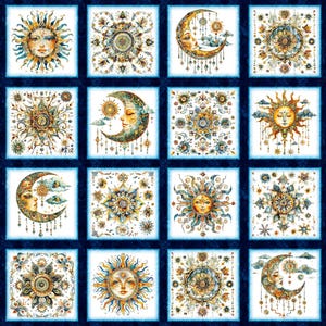 Nouveau - Boho Sunrise - Patchs célestes - Morris Creative Group - Tissus QT - Panneau de 1 yard - Plus disponible