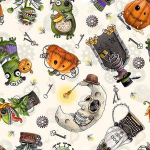 Steampunk Halloween 3 Cream Toss - QT Fabrics - 1 Yard - More Available