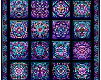 New - Royale Stained Glass Blocks - Morris Creative - QT Fabrics - 1 Yard Panel - More Available
