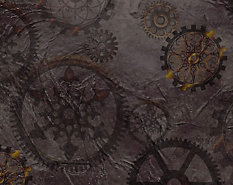 Aquatic Steampunkery Smoke Gears - Quilting Treasures - 1 Yard - More Available - By the Yard