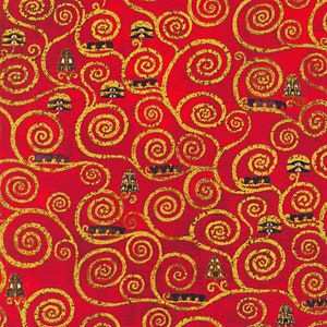 Gustav Klimt Red Swirl Metallic - Robert Kaufman - 1 Yard - More Available