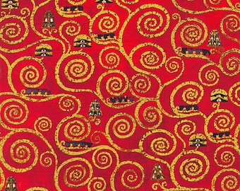 Gustav Klimt Red Swirl Metallic - Robert Kaufman - 1 Yarda - Más disponible