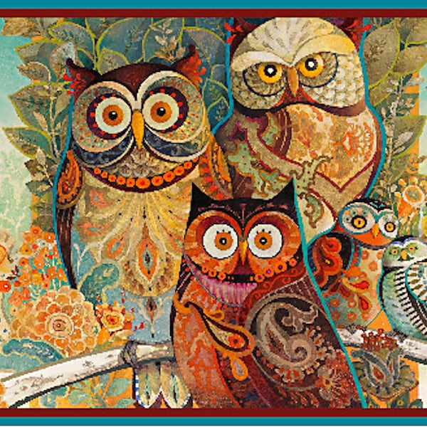 Owl Arabesque - QT Fabrics - 1 Panel (24") - Special Printing