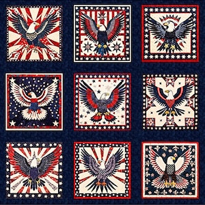 Nouveau - American Tapestry Eagle Blocks - Dan Morris - Tissus QT - Panneau de 1 yard - Plus de produits disponibles