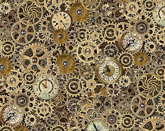 Nieuw - Steampunk-menagerie - Gouden tandwielen en klokken - In het begin - Jason Yenter - Yardage - meer beschikbaar