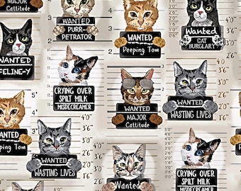 New - Mugshot Cats - Timeless Treasures - Yardage - More Available