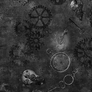 Steampunk Halloween 3 Charcoal Gears - QT Fabrics - 1 Yard - More Available