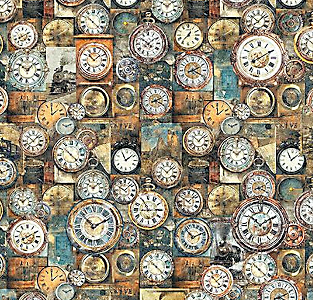New - Steam and Steel Clocks - Dan Morris - QT Fabrics - Yardage - More ...