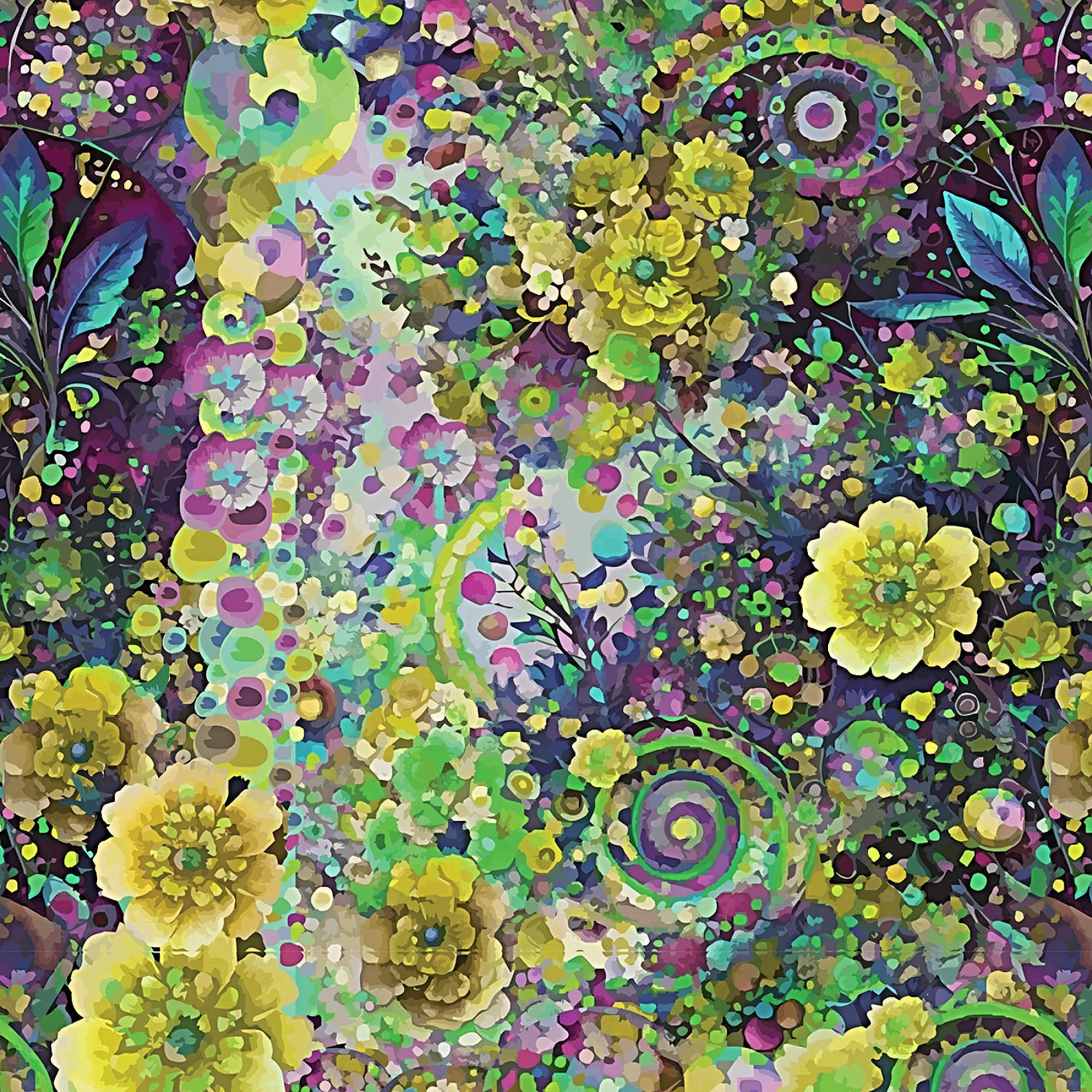 New - Whimsical Flower Lime Garden - Hoffman Fabrics - 1 Yard - More Available