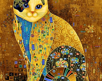 Cleo Golden Bejeweled Cat - Timeless Treasures - 1 Panel (23.5&quot;)