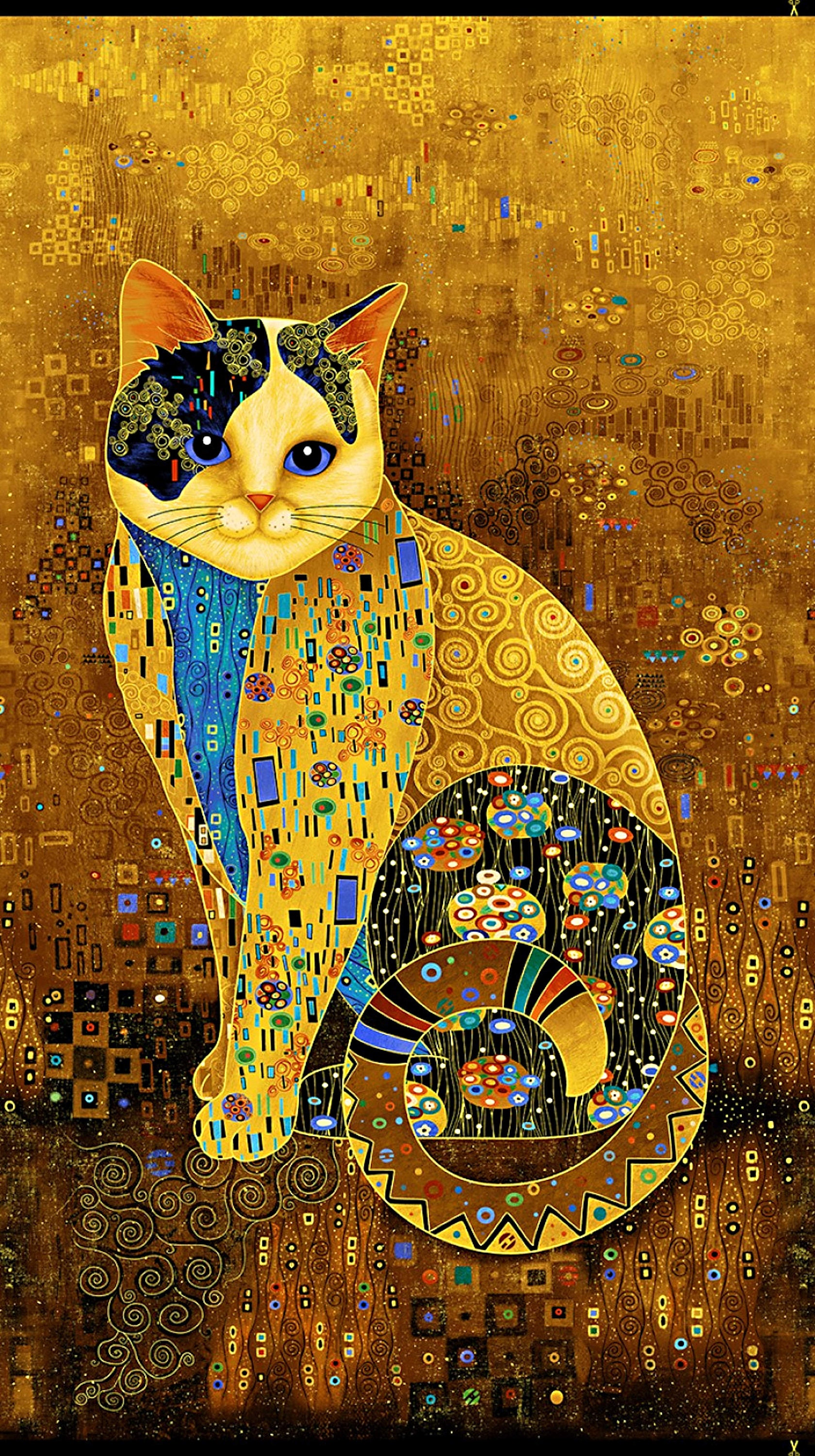 Cleo Golden Bejeweled Cat - Timeless Treasures - 1 Panel (23.5