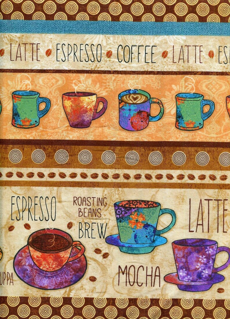 BTY More Available Coffee Break Border Stripe Alexa Kate Design Collection Studio E 1 Yard