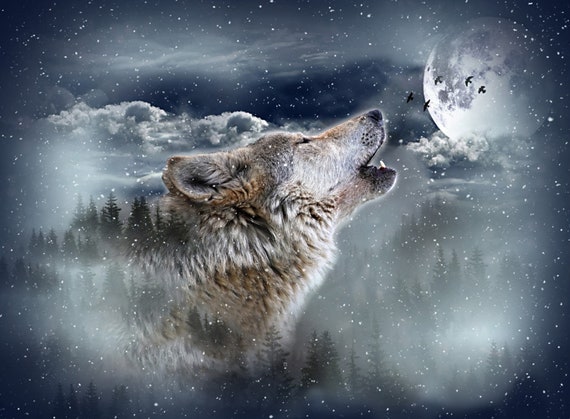 Hoffman Call of the Wild Minky Cuddle Wolf Nature Cotton Quilt Panel 33 x 45