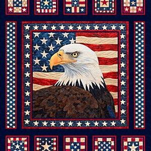 Neu - Amerikanischer Tapisserie Adler - Dan Morris - QT Fabrics - 1 Yard Panel - Mehr verfügbar