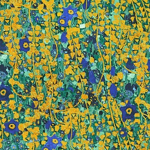Gustav Klimt Flowers Cobalt Metallic - Robert Kaufman - Half Yard