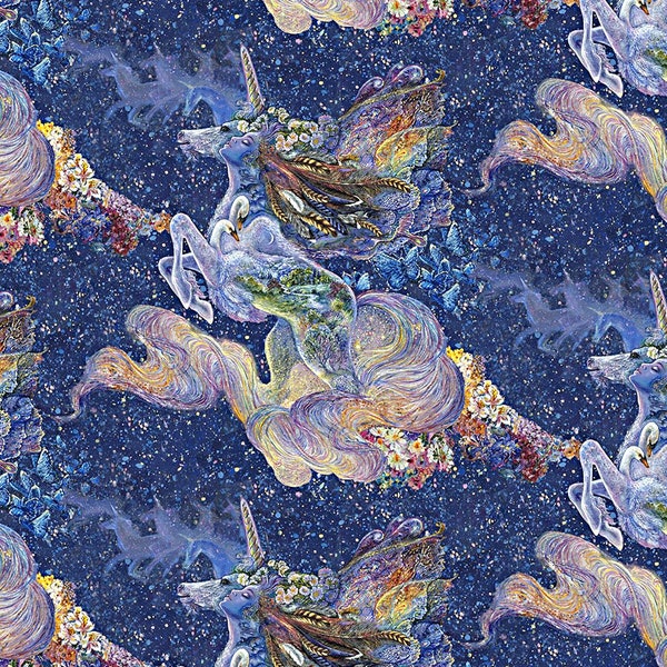 Celestial Journey Navy Unicorn Digital  - 3 Wishes - 1 Yard - More Available - By the Yard
