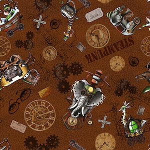 Steampunk Express Brown Toss  - Quilting Treasures - Yardage and More Available - Out of Print