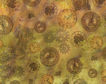 Steampunk Express Gear & Clock Gold Toss  - Quilting Treasures - 1 Yard - More Available