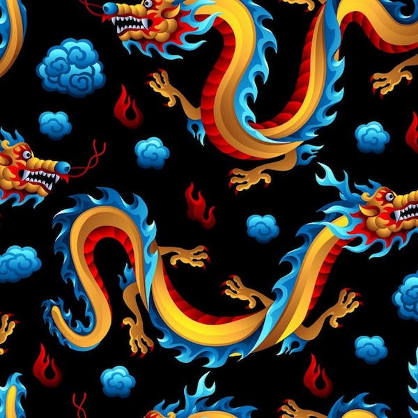 Bright Dancing Dragons Allover  - 1 Yard - More Available - By the Yard