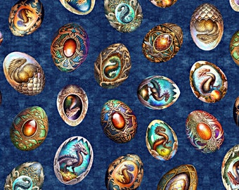Dragon Fyre Eggs Blue - QT Fabrics - 1 Yard - More Available