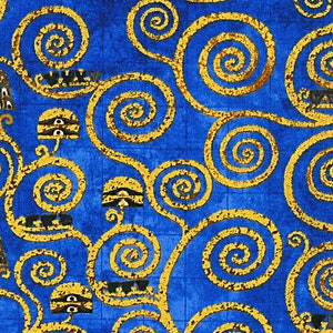 Gustav Klimt Cobalt Swirl Metallic - Robert Kaufman - Half Yard