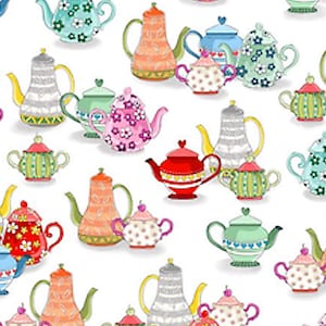 New - Tea Time Teapot - Ink & Arrow - QT Fabrics - 1 Yard - More Available