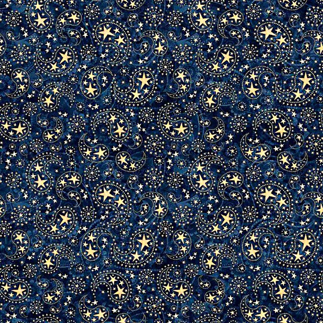 1776 Navy Paisley and Stars - Morris Creative - QT Fabrics - Yardage ...