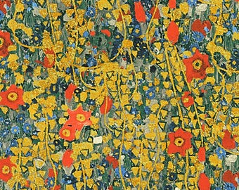 May include: A colorful abstract painting with a repeating pattern of yellow, red, blue, and green shapes. The painting has a textured surface and a whimsical feel.