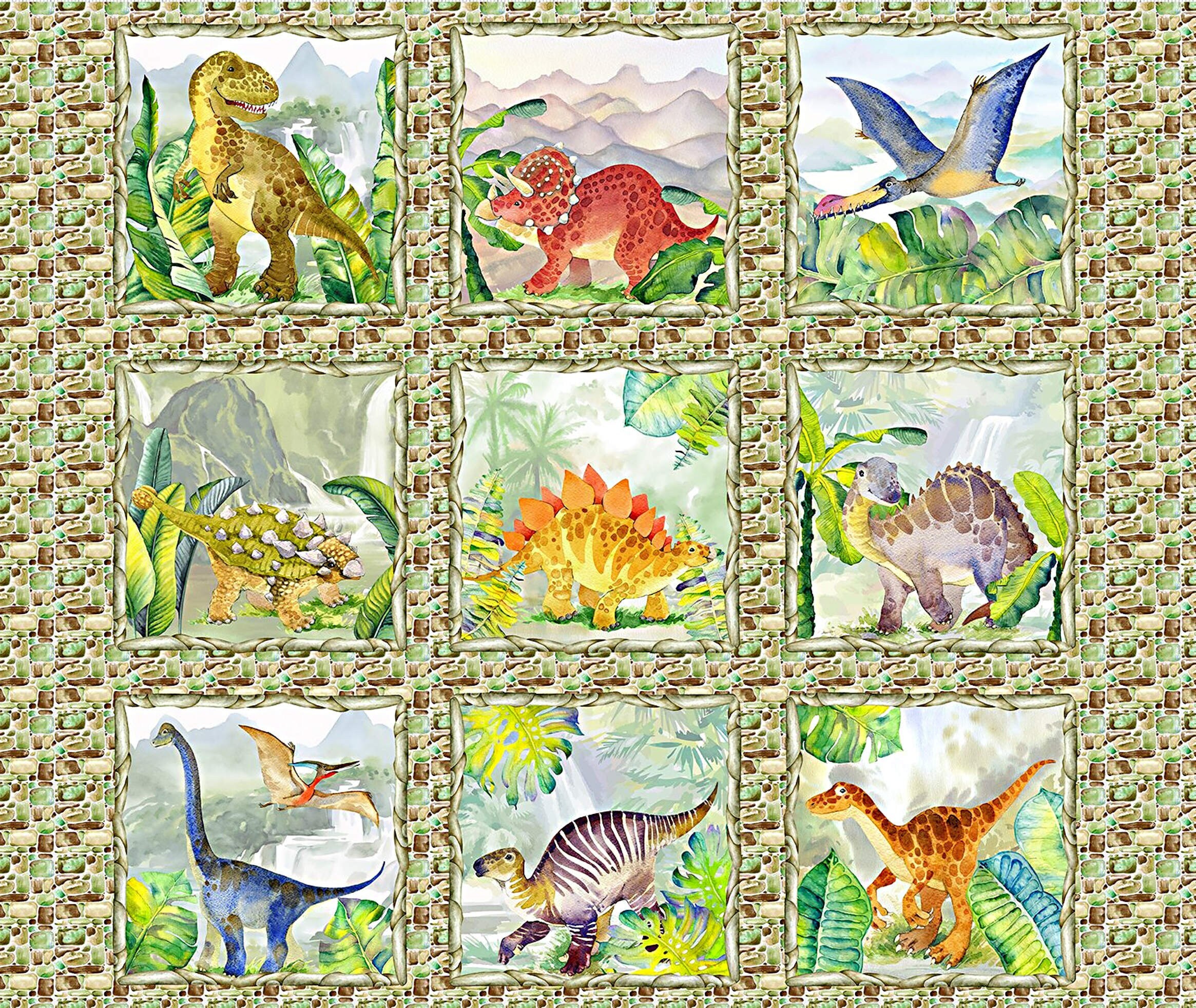 Stomp Stomp Roar Dino Game Book  36in Fabric Panel by Stacy Iest