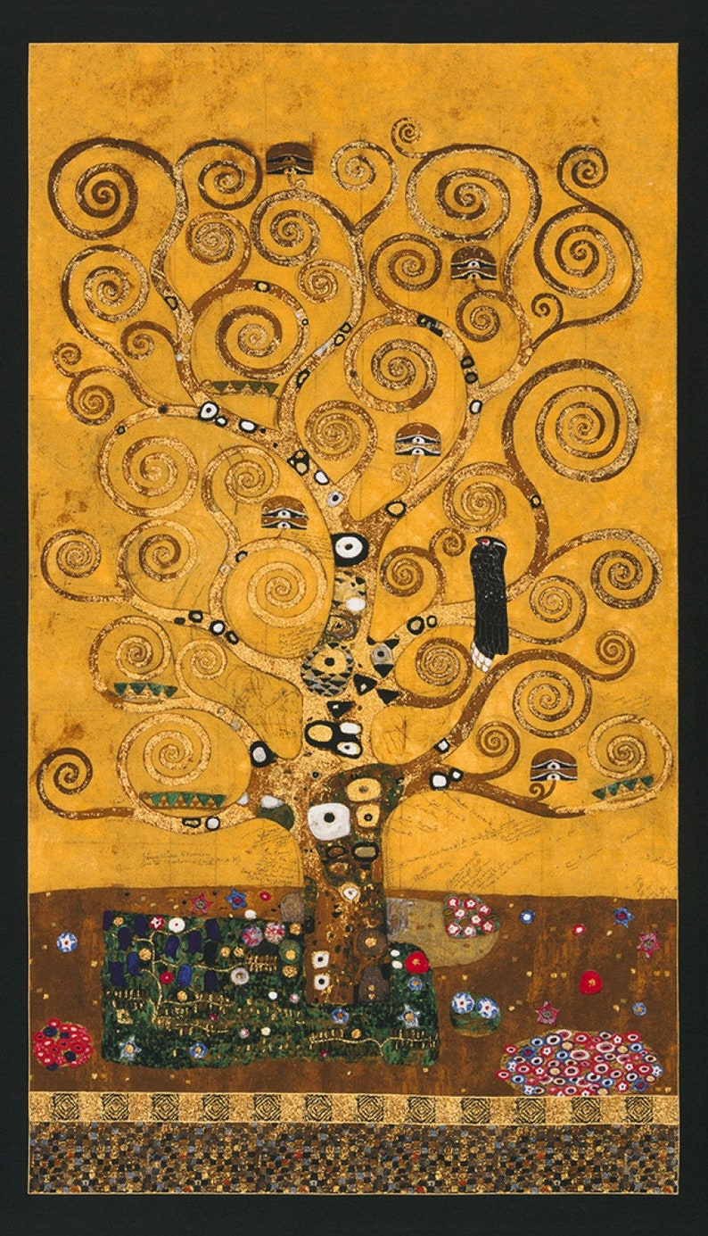 Robert Kaufman Digitally Printed Fabric Panel Gustav Klimt The Kiss Gold w//Met