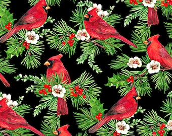 Cardinal Christmas Black - Deborah Edwards - Northcott - Fat Quarter