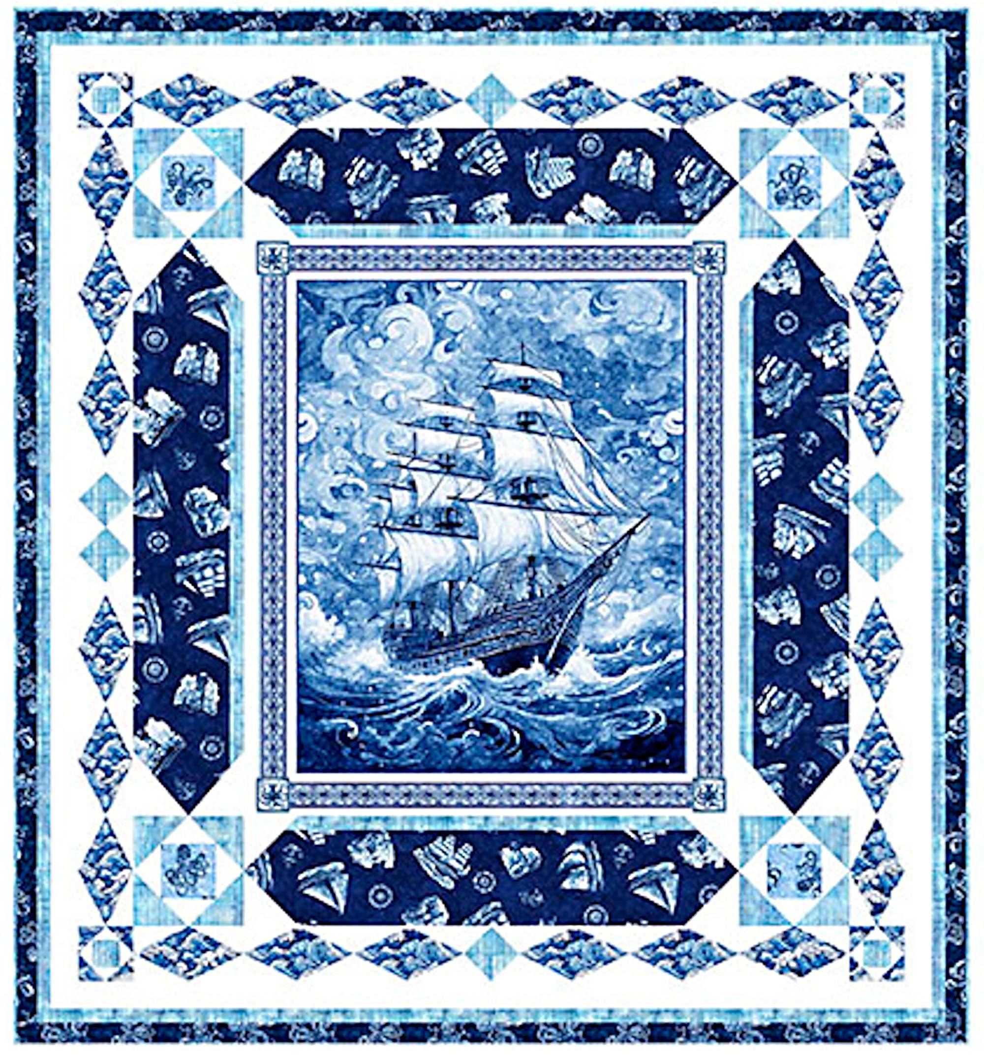 New - Ocean Blues Ship - Morris Creative Group - QT Fabrics - 1 Yard ...