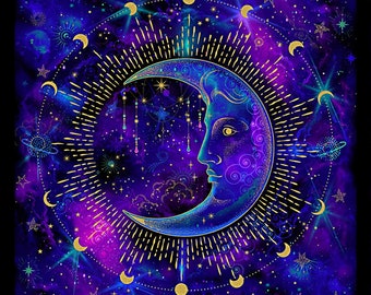 New - Cosmos Tapestry Moon - Timeless Treasures - 1 Panel (24") - More Available