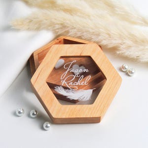 Handcrafted Ring Box For Rustic Wedding Ceremony. Personalized Wooden Ring Holder with Acrylic Cover. Custom Wooden Wedding Ring Bearer.