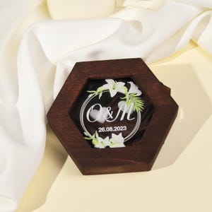 Handmade Wooden Ring Box with Acrylic Cover For Wedding Ceremony.  Personalized Dark Wood Ring Bearer Box. Rustic Wedding 2-Slot Ring Holder