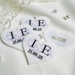 Personalized Wedding Boutonniere: Acrylic Heart Pin, Custom Brooch