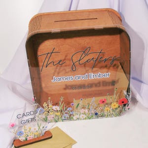 Card Box for Weddings, Personalized Rustic Wood Box for Cards and Gifts with Acrylic, Floral Print, Money Box for Cards, Wedding Gift Box