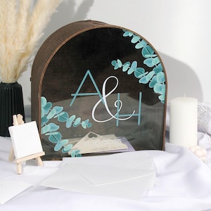 Arch Card Box for Weddings, Personalized Rustic Wood Box for Cards with Acrylic, Floral Money Box for Cards, Wedding Gift Box