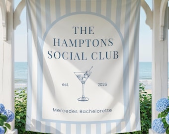Bannière EVJF Hamptons, décoration de fête Bach côtière BCBG, toile de fond EVJF, thème Hamptons Social Club