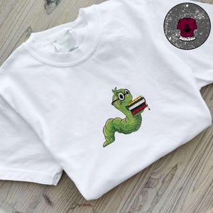 Boekenwurm cartoon borduurwerk T-shirt sweatshirt hoodie, grappig meme geborduurd shirt, cadeau voor haar, cadeau voor hem