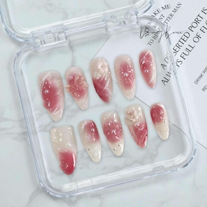 Uñas postizas con degradado rosa, uñas postizas hechas a mano, uñas postizas personalizadas, uñas postizas de tendencia
