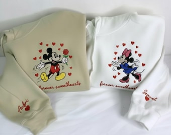 Moletom com capuz bordado do Mickey e da Minnie para casal, Disney, camiseta combinando da Disney, presente de Dia dos Namorados, namorados para sempre.