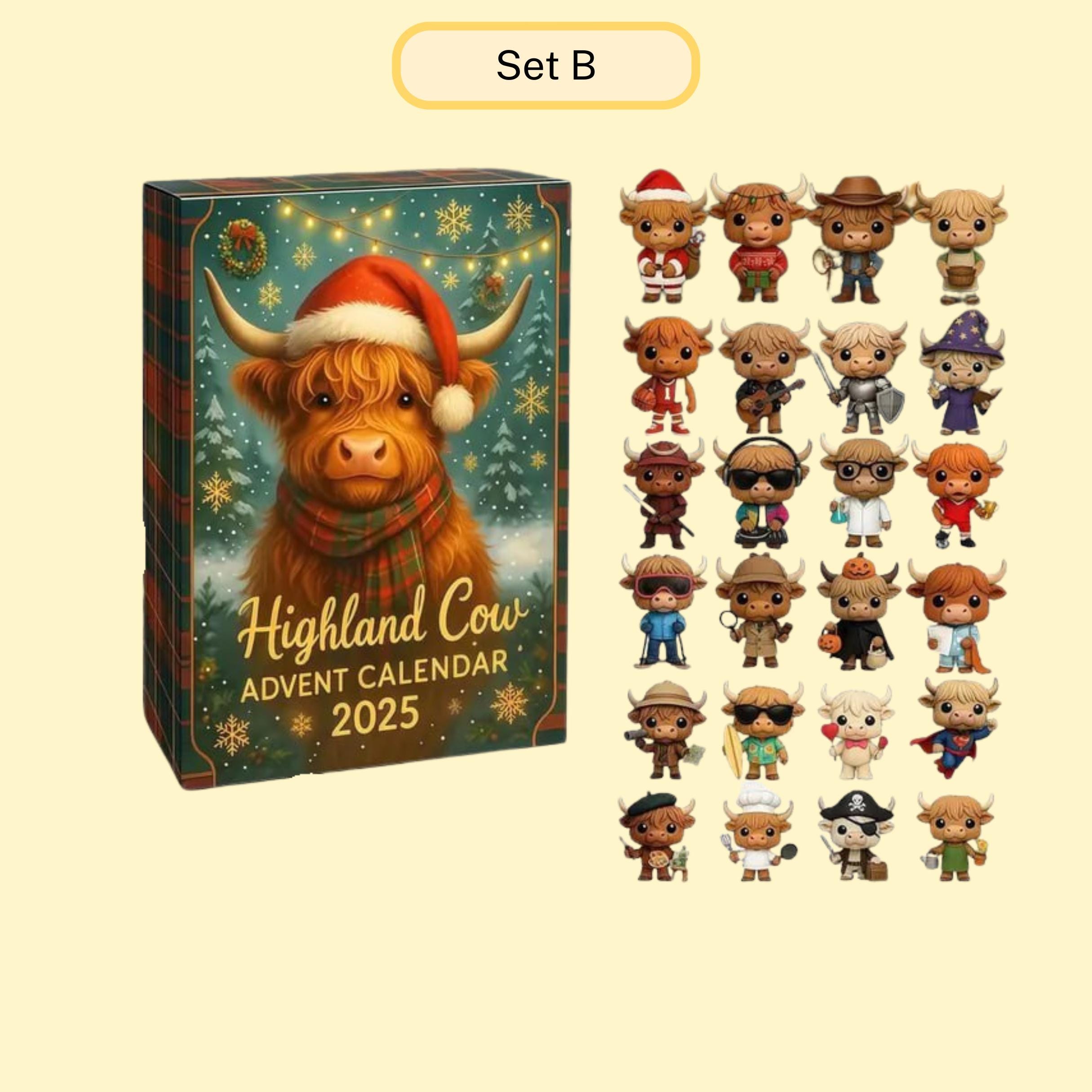 Discover Highland cow Advent Calendar Christmas 2025, Surprise Highland cow Box, Christmas Blind Box, Xmas Gift, 24 Christmas Figurines