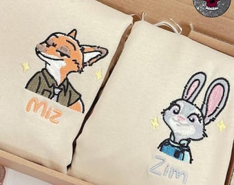 Custom Nick And Judy Disney Embroidered sweatshirt, Zootopia matching couple T-shirt, Anniversary or Valentine gift