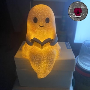 Cute Ghost Reading Book Lamp, Cute Minimal Shelf or Desk Decor for Book Lovers, Ghost reading bookshelf figure spooky