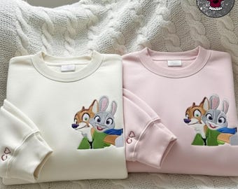 Custom Nick And Judy Disney Embroidered sweatshirt, Zootopia matching couple T-shirt, Anniversary or Valentine gift