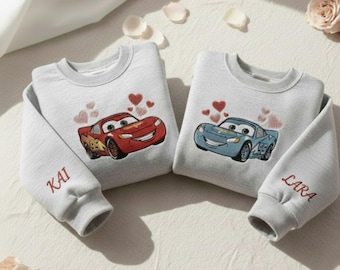 Sudadera con capucha bordada de la pareja McQueen y Sally, pareja de Disney, camiseta de Disney a juego, regalo de San Valentín, Cars